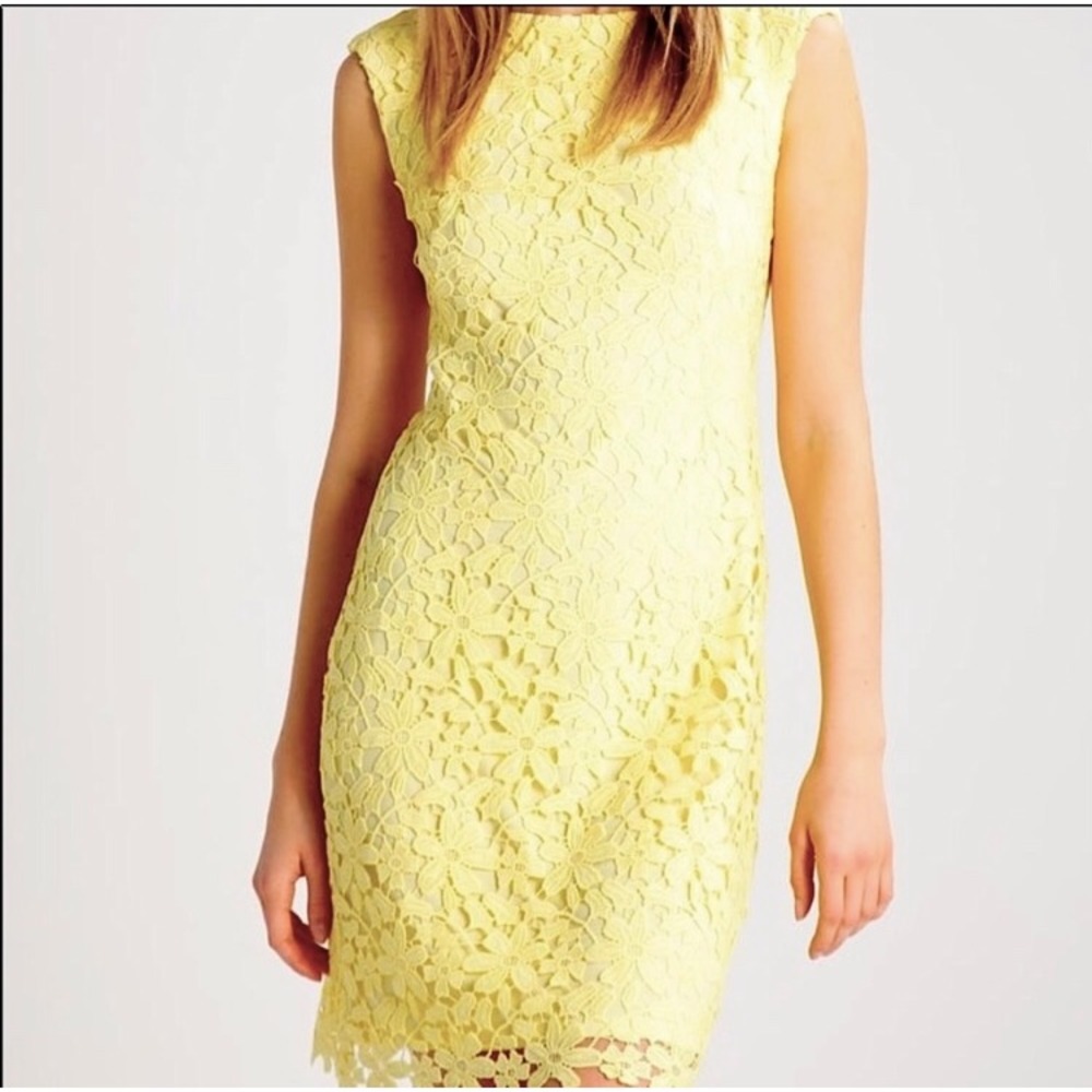 Lauren Ralph Lauren Yellow Floral Lace Sheath Dress Sleeveless Size 16W